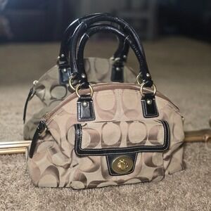COACH‎ Signature Brown Black Purse 2 Way Hangbag Crossbody Y2k Turnlock Satchel